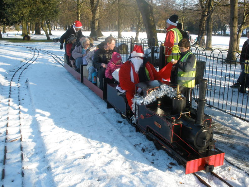 Santa on one of his previous visits to the Thompson Park Railway